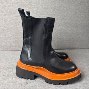 STEVE MADDEN Buxton Black Leather /Orange Lug Sole Boot Size 36 US Sz 6